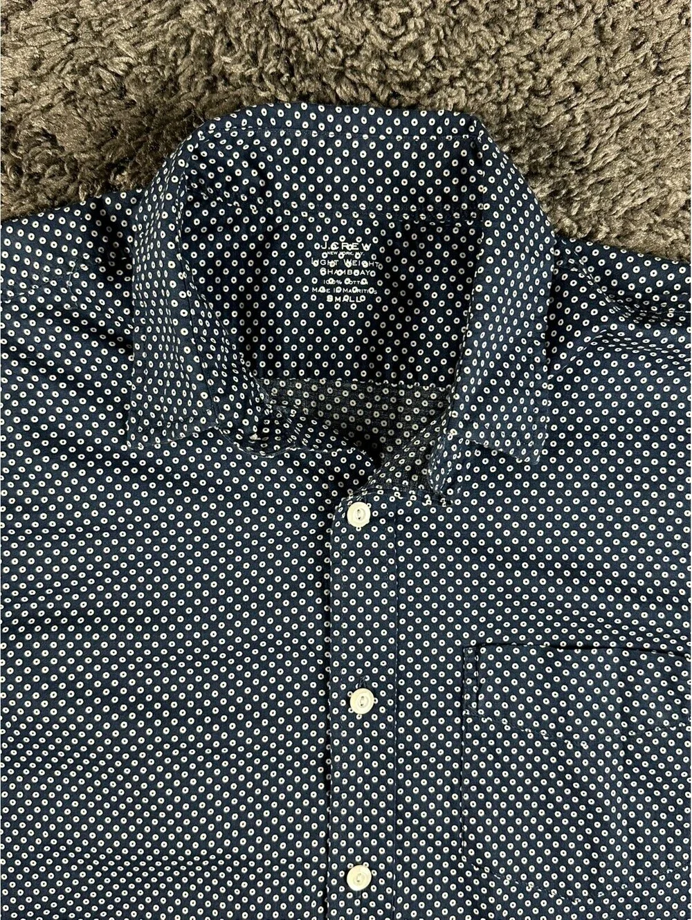 J.Crew Lightweight Chambray Men's S Navy Blue Dotted Long Sleeve Button-Up Shirt